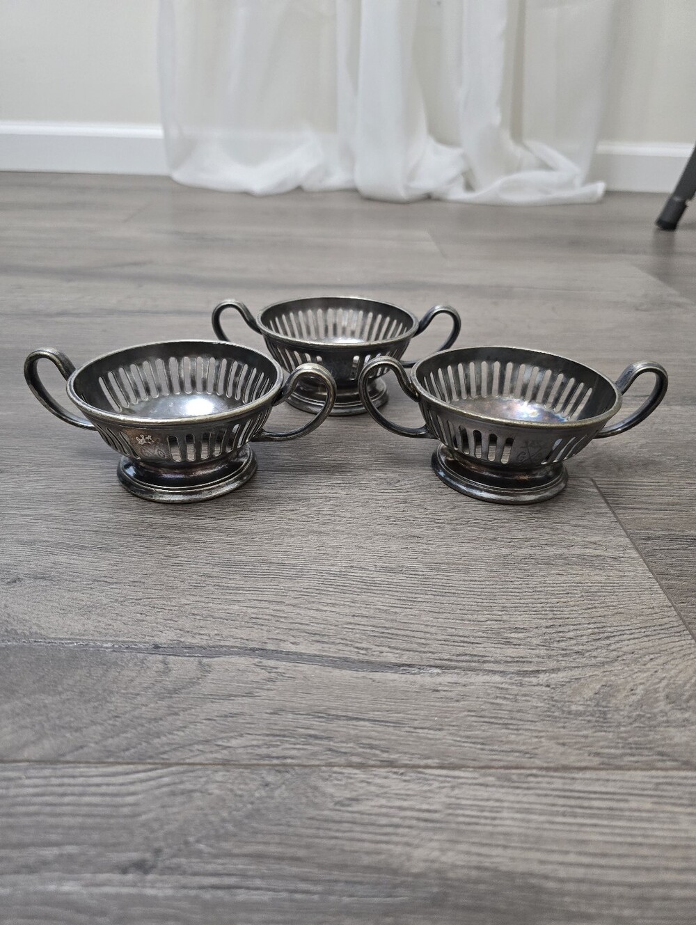 Antique Railroad Dining Car Finger Bowls Lot Of 3 Silver Soldered
